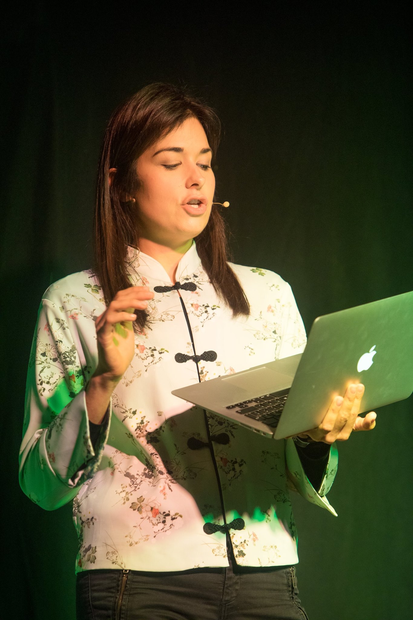 Stefanie Preissner reads from laptop at YABF 2017
