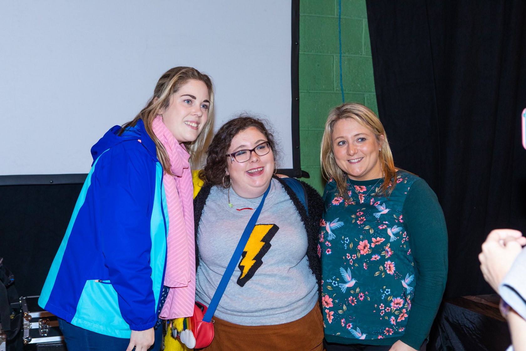 Alison Spittle taking a photo with students at YABF 2018
